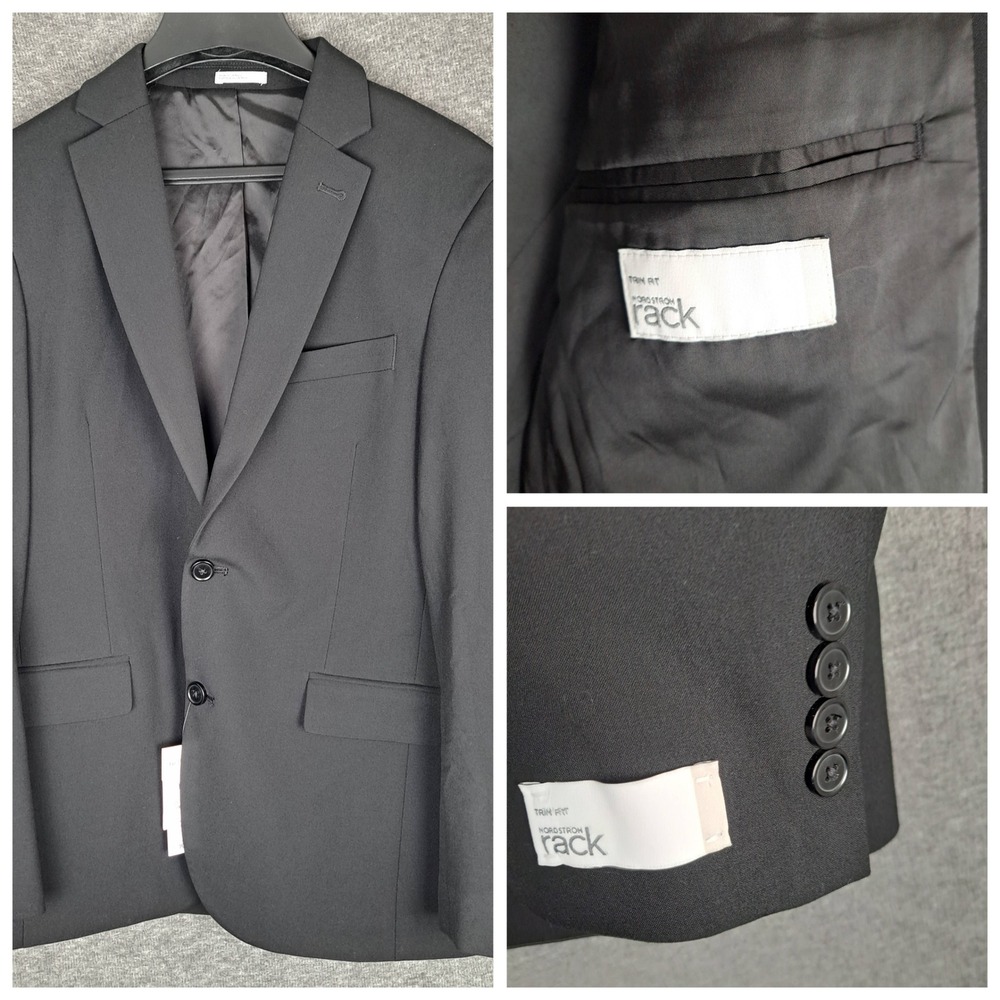 Nordstrom Blazer Men 38S Black Trim Fit Two-Button Notch Lapel RK477731MN